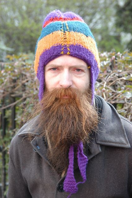 Aubrey de Grey in hat knitted by his wife